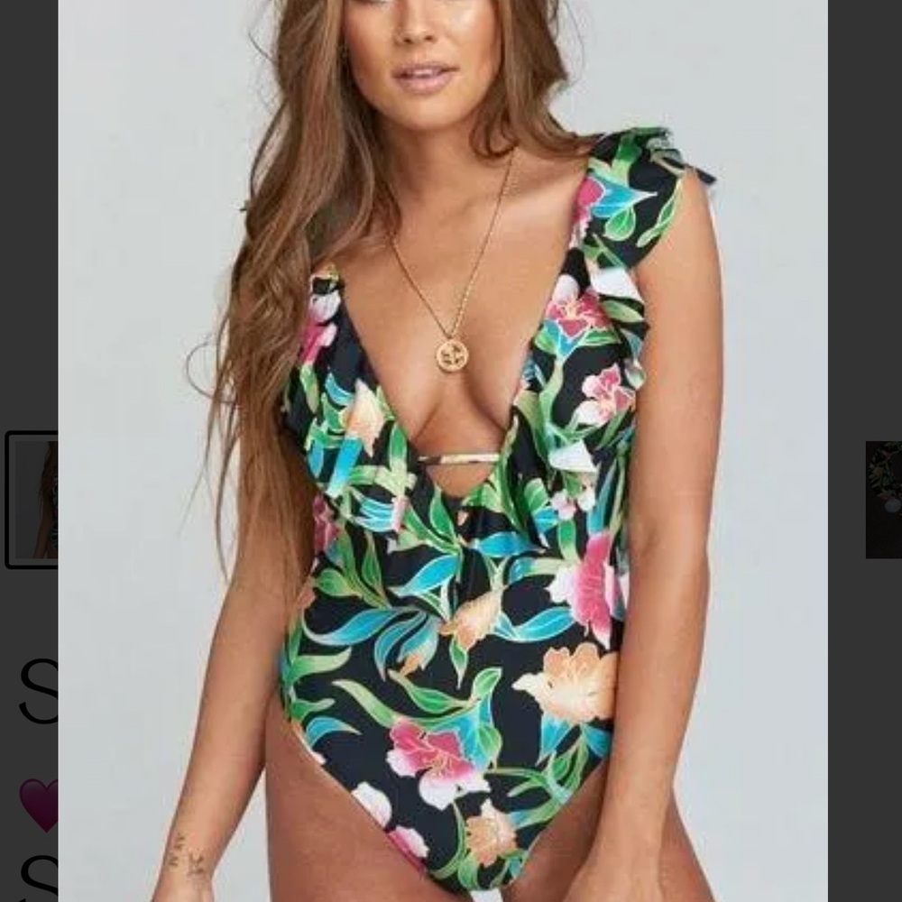 Show Me Your MuMu Black Floral Ruffle One-Piece Swimsuit
